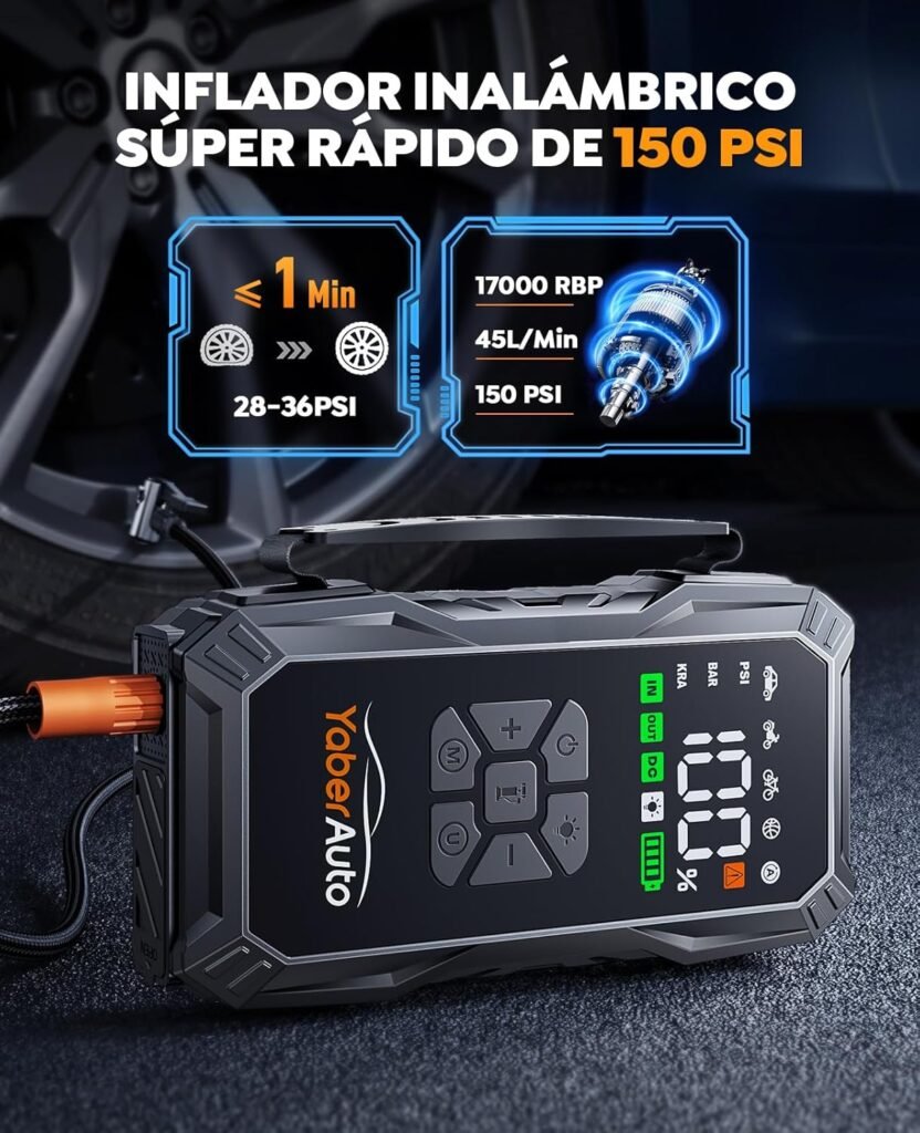 YaberAuto AP01 arrancador bateria coche y compresor de aire